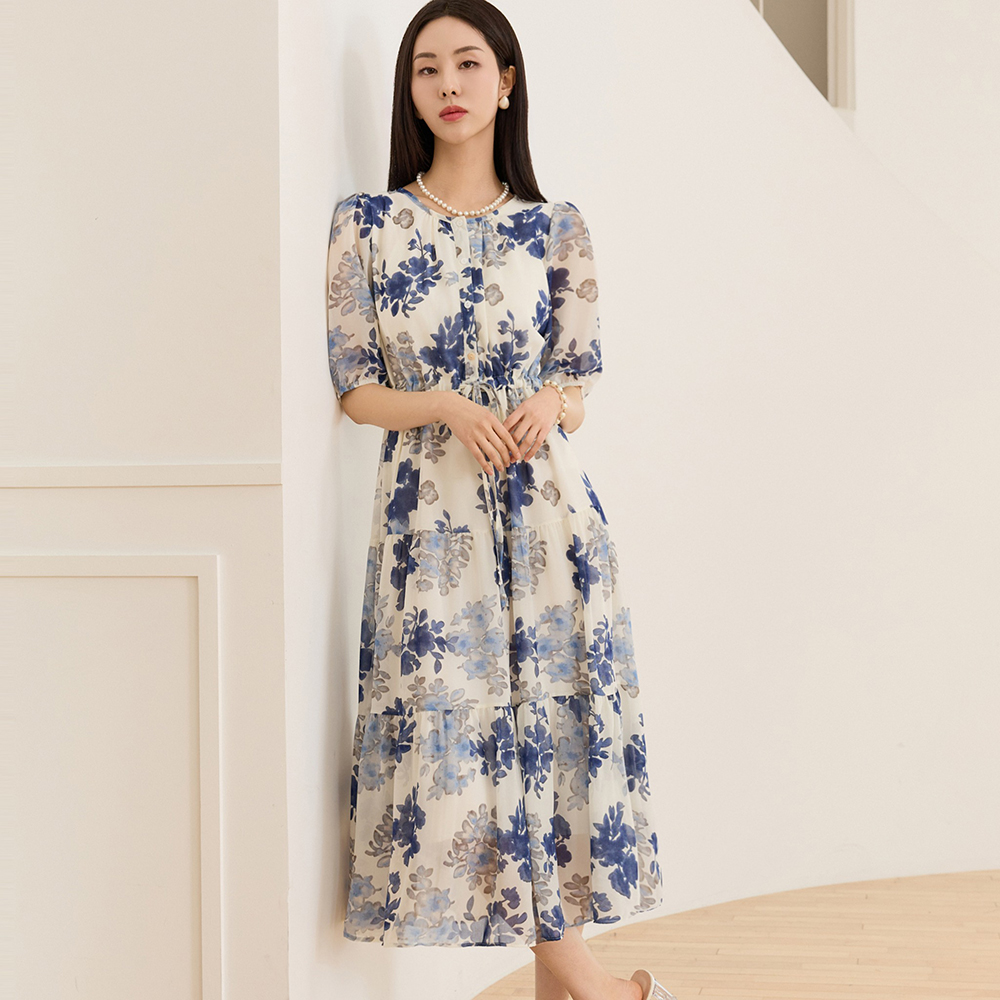 典雅花卉印花雪紡洋裝,KOREA,366397,典雅花卉印花雪紡洋裝,周新品優惠,NEWARRIVAL