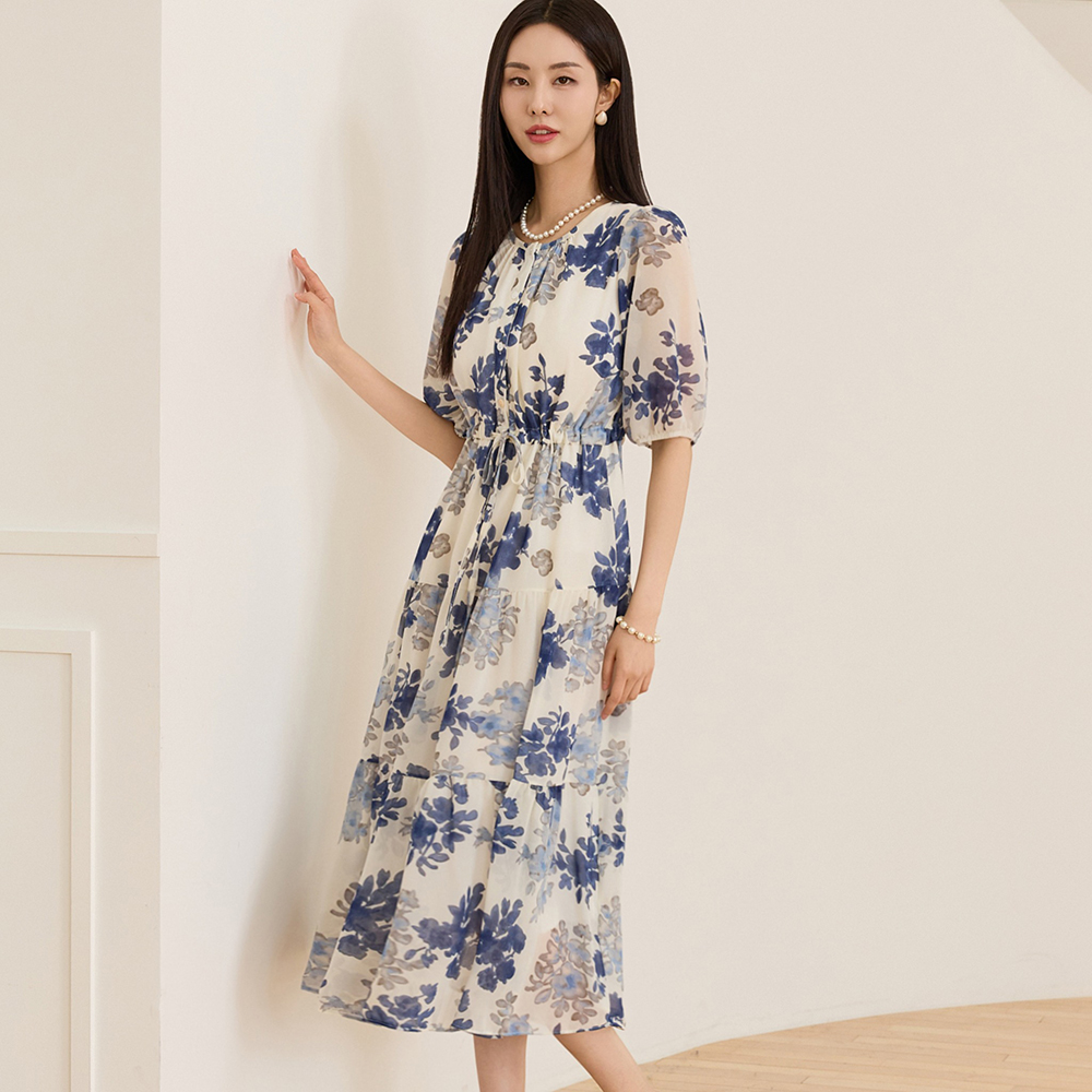 典雅花卉印花雪紡洋裝,KOREA,366397,典雅花卉印花雪紡洋裝,周新品優惠,NEWARRIVAL