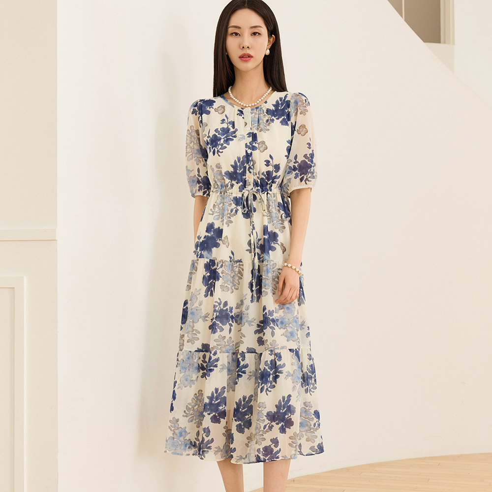 典雅花卉印花雪紡洋裝,KOREA,366397,典雅花卉印花雪紡洋裝,周新品優惠,NEWARRIVAL