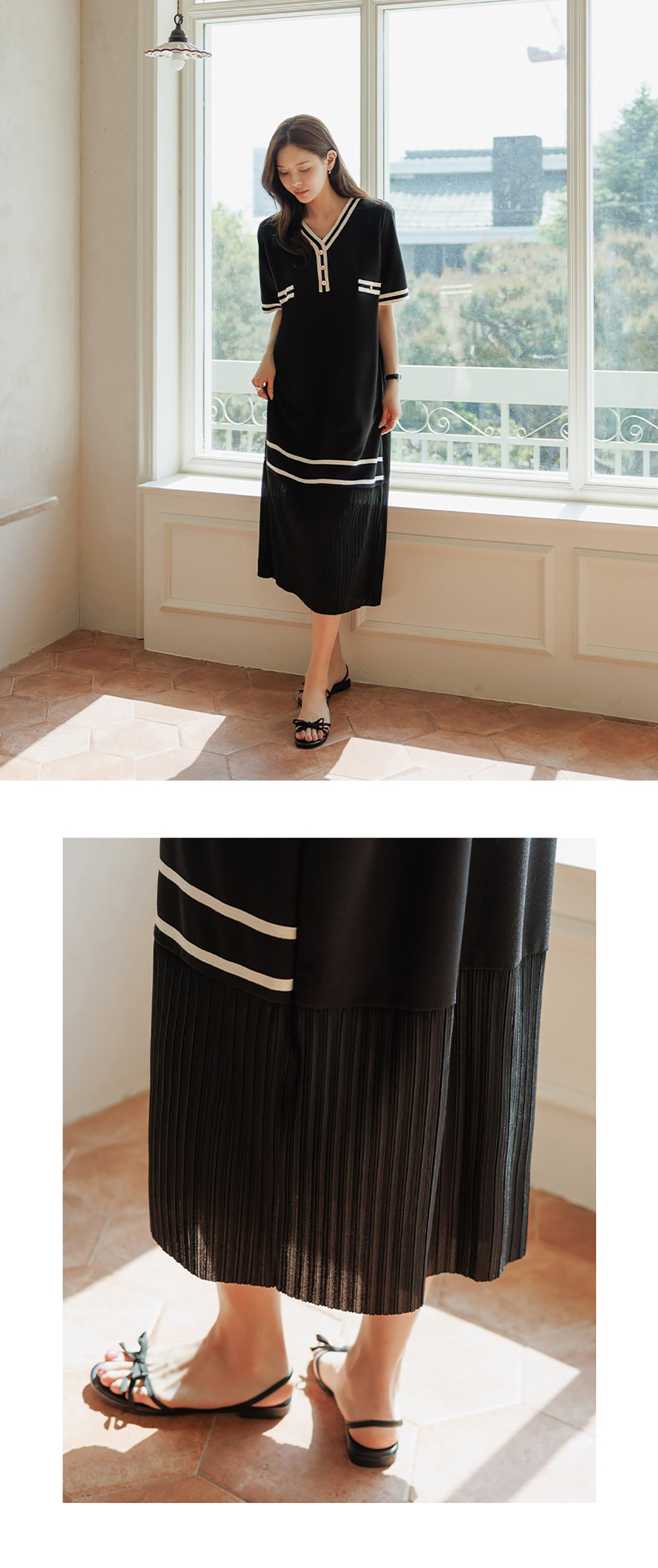 百褶拼接撞色針織洋裝,KOREA,367165,百褶拼接撞色針織洋裝,周新品優惠,NEWARRIVAL
