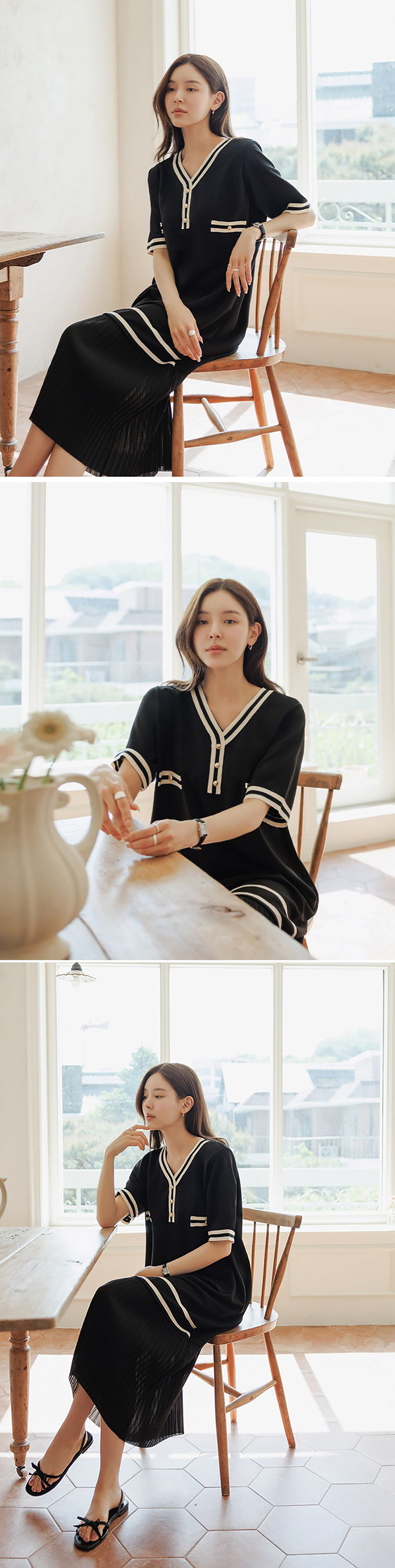 百褶拼接撞色針織洋裝,KOREA,367165,百褶拼接撞色針織洋裝,周新品優惠,NEWARRIVAL