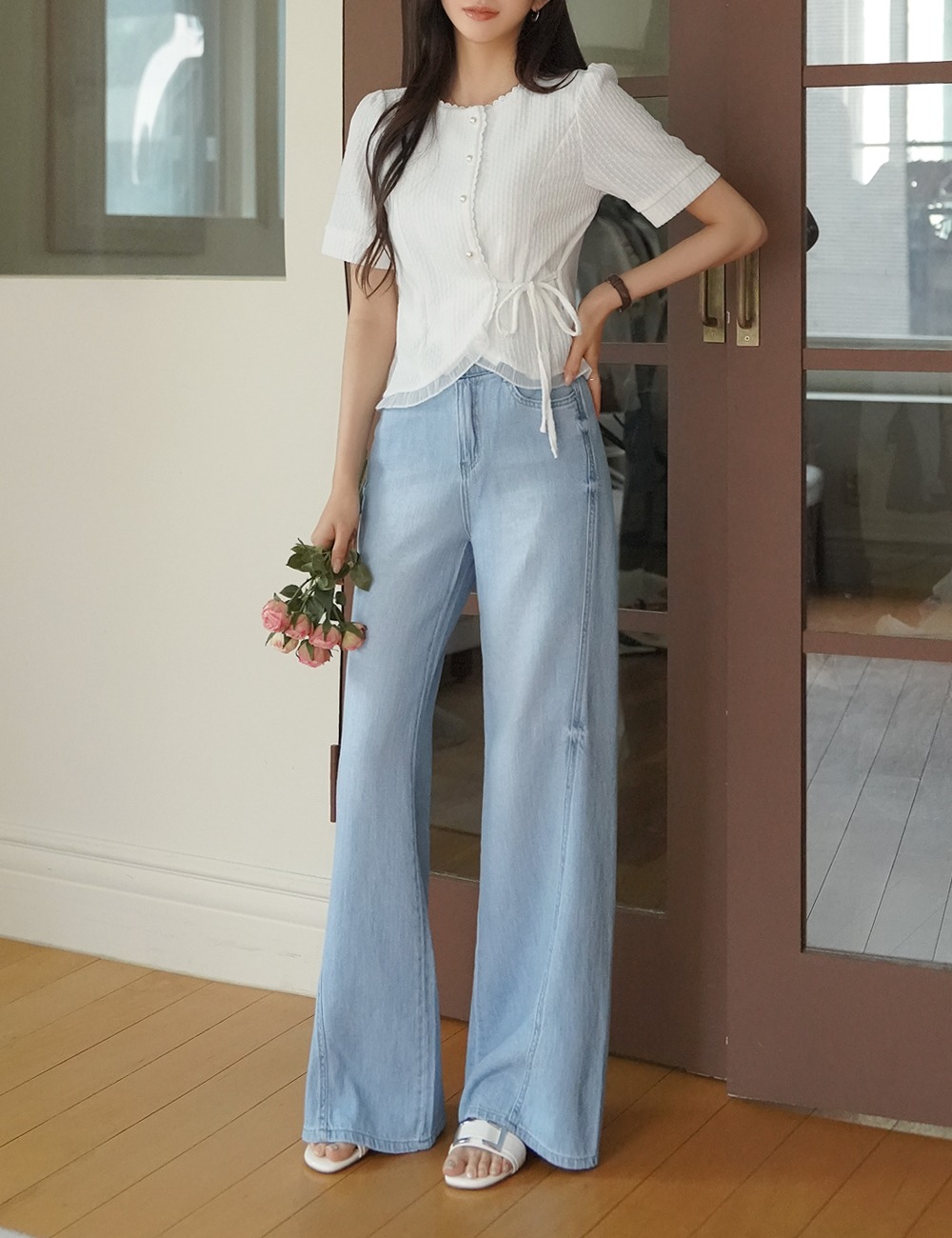側綁帶蕾絲拼接襯衫,KOREA,367902,側綁帶蕾絲拼接襯衫,周新品優惠,NEWARRIVAL