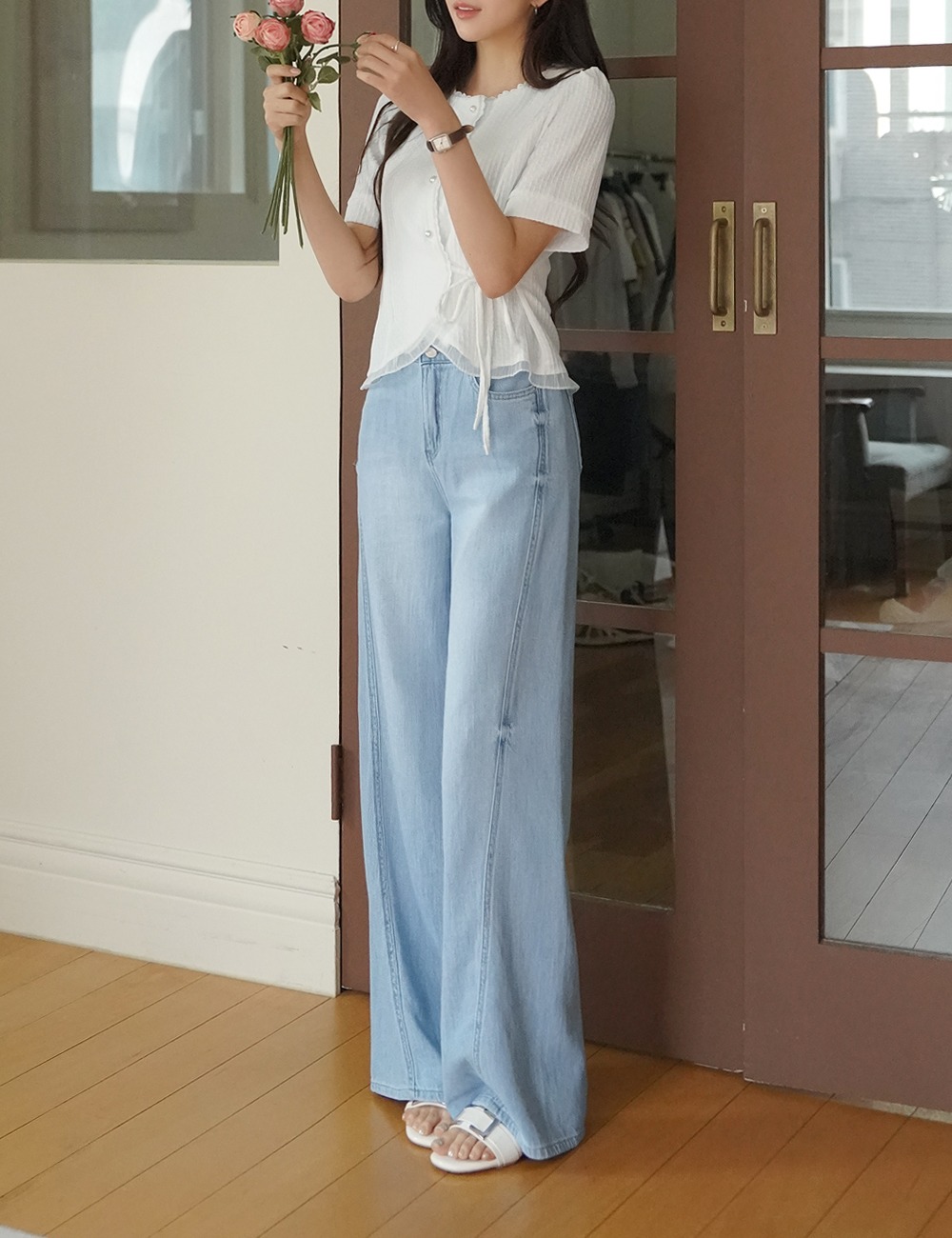 側綁帶蕾絲拼接襯衫,KOREA,367902,側綁帶蕾絲拼接襯衫,周新品優惠,NEWARRIVAL