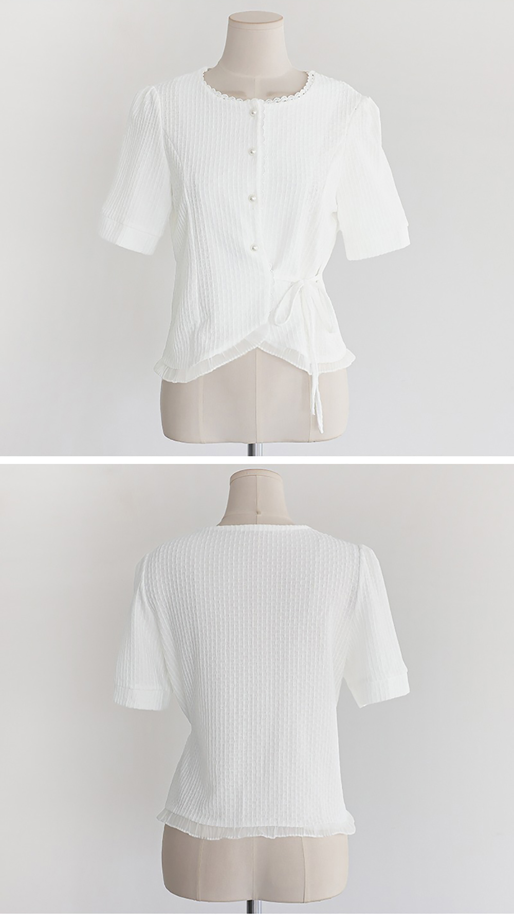 側綁帶蕾絲拼接襯衫,KOREA,367902,側綁帶蕾絲拼接襯衫,周新品優惠,NEWARRIVAL