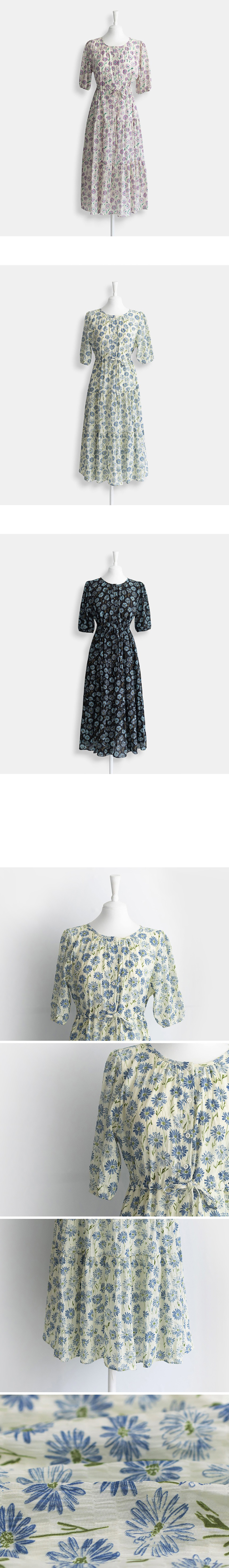 雛菊印花泡泡袖洋裝,KOREA,368363,雛菊印花泡泡袖洋裝,領500,999免運