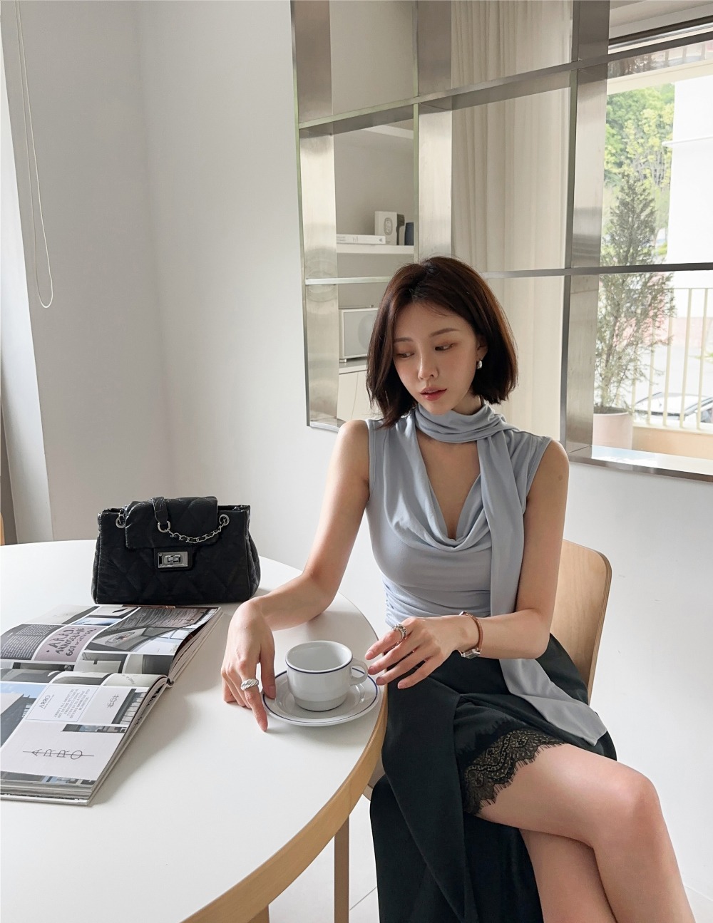 垂墜領巾感修身上衣,KOREA,368932,垂墜領巾感修身上衣,周新品優惠,NEWARRIVAL