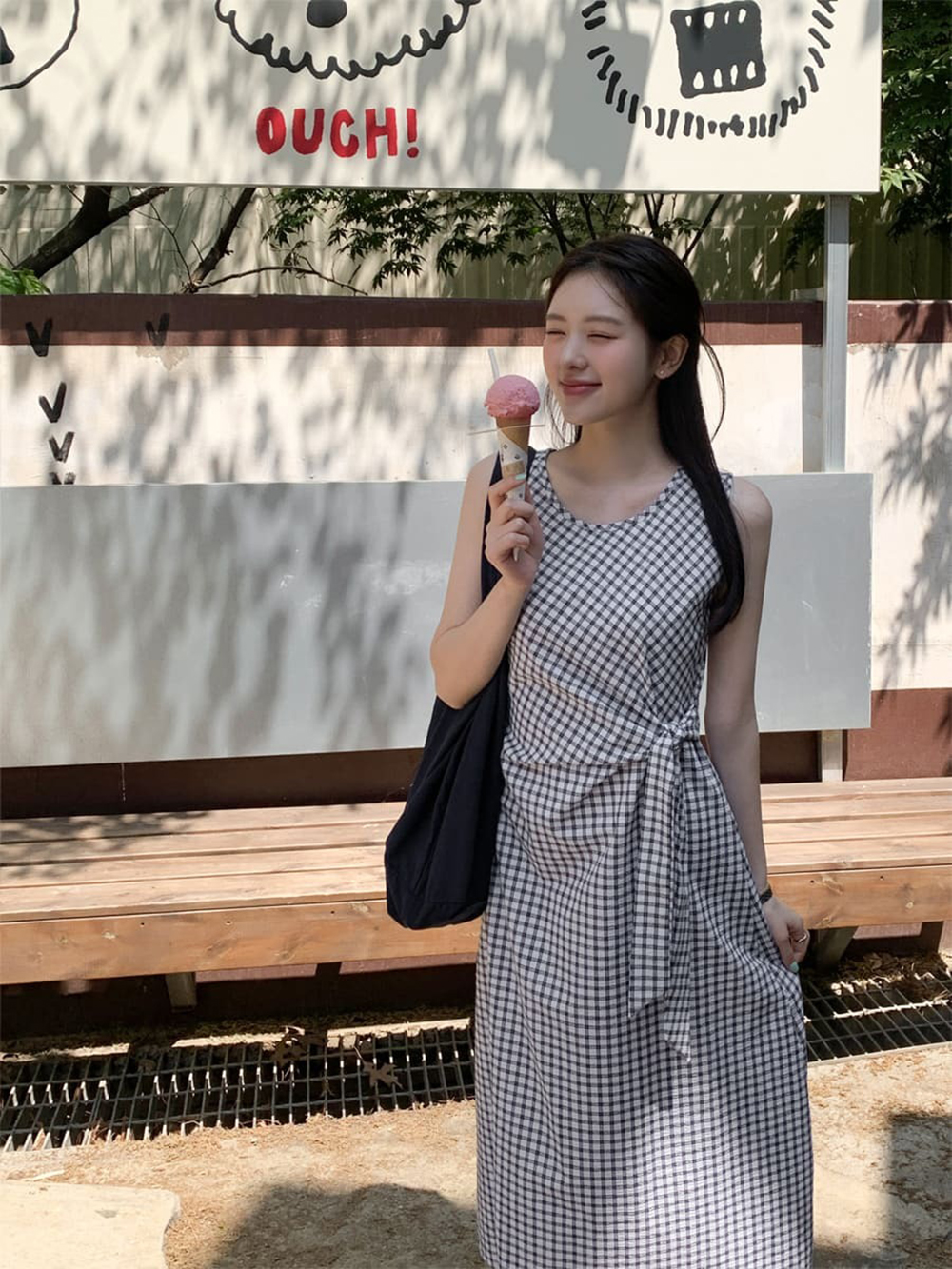 經典格紋綁帶背心洋裝,KOREA,369440,經典格紋綁帶背心洋裝,領500,999免運