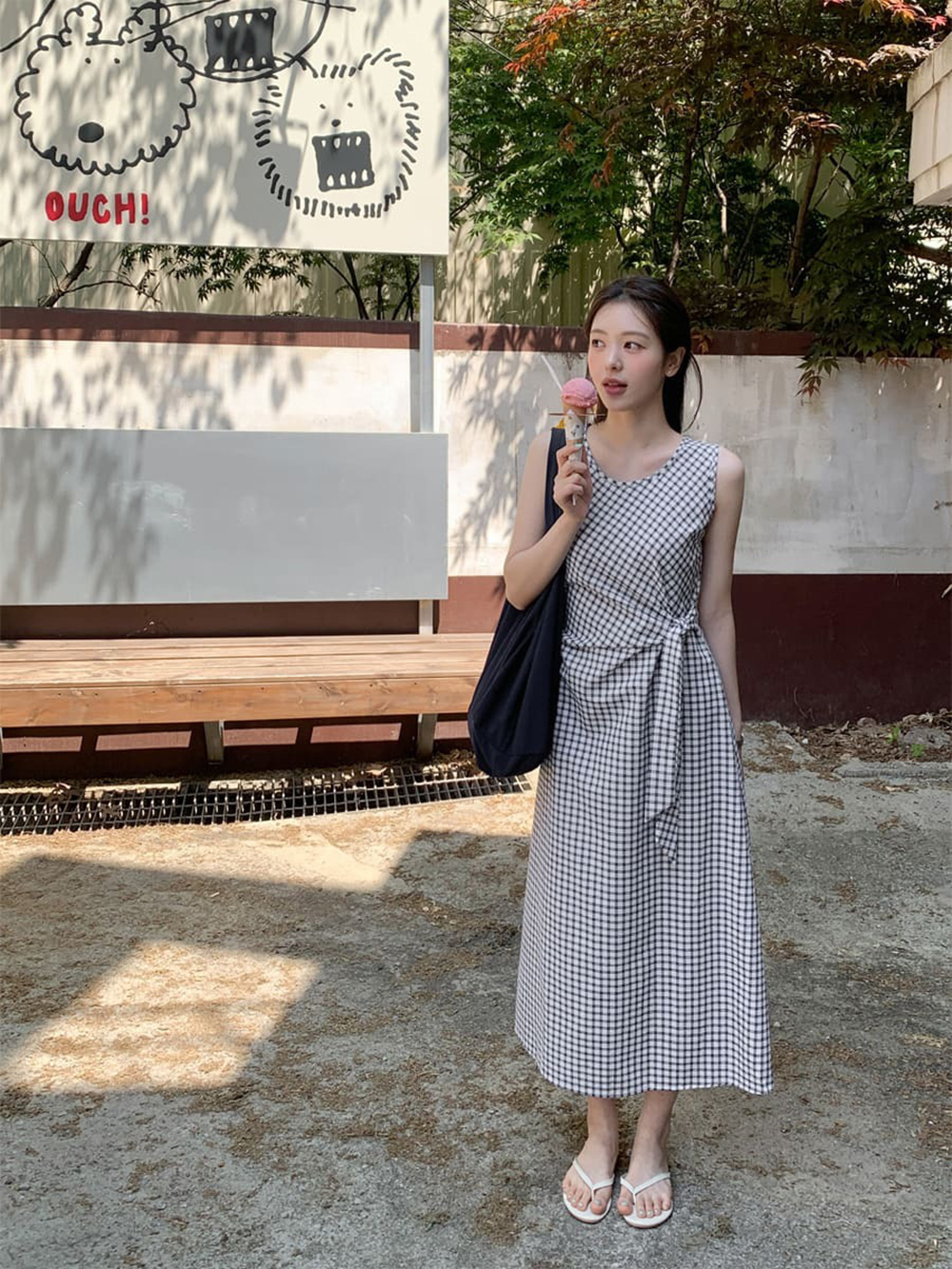經典格紋綁帶背心洋裝,KOREA,369440,經典格紋綁帶背心洋裝,領500,999免運