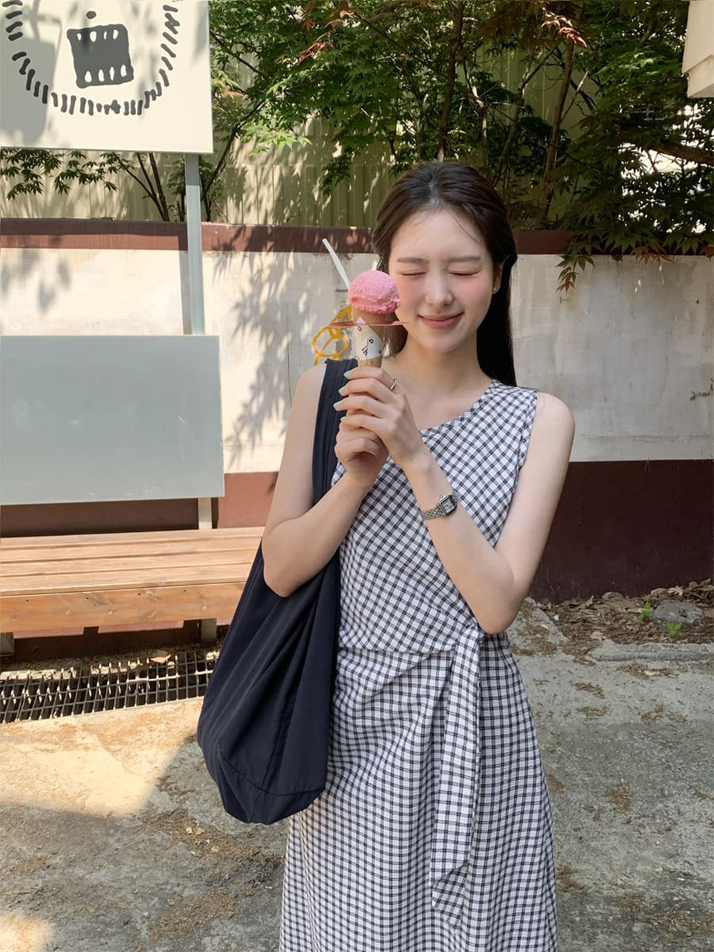 經典格紋綁帶背心洋裝,KOREA,369440,經典格紋綁帶背心洋裝,領500,999免運