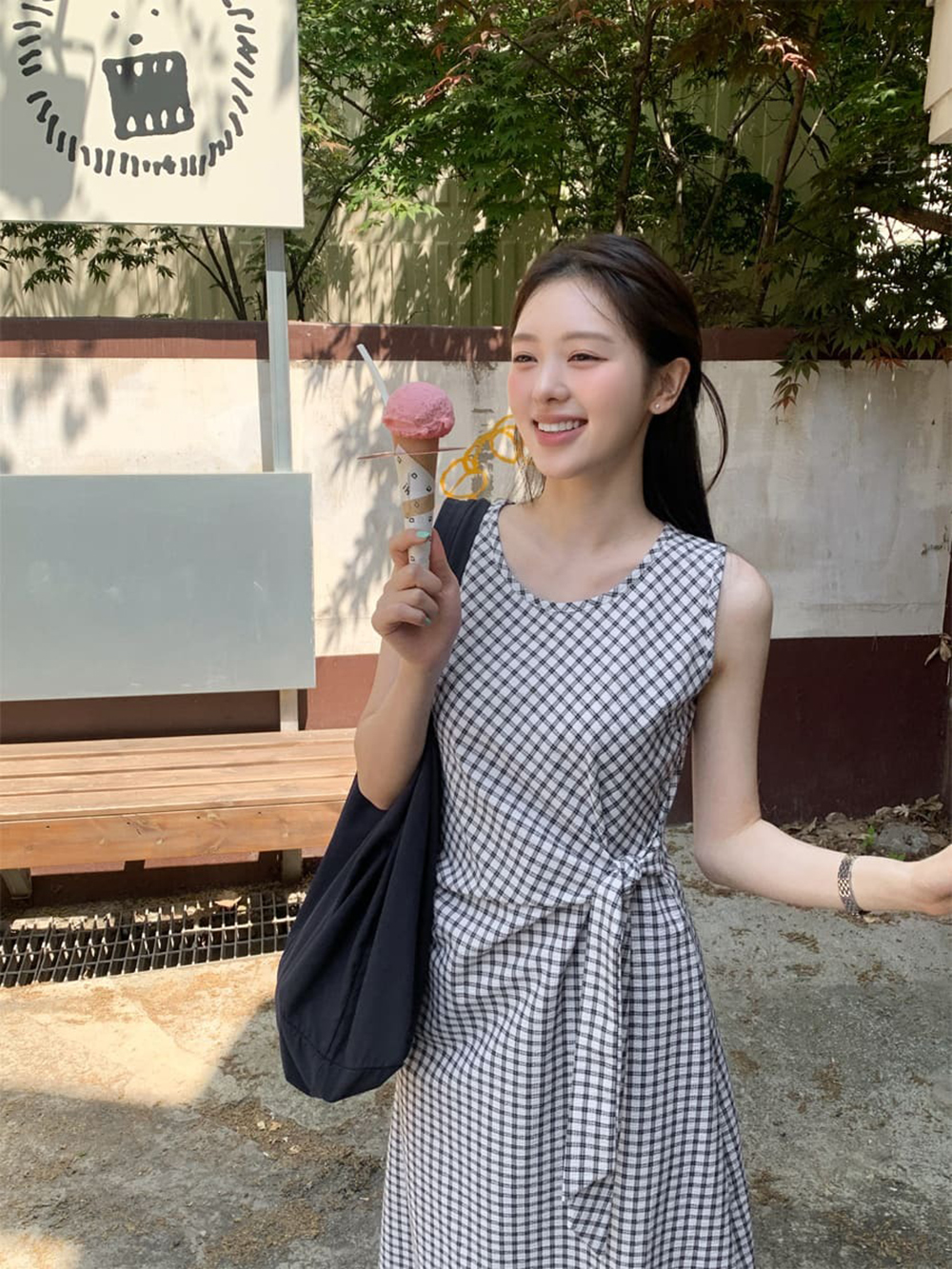 經典格紋綁帶背心洋裝,KOREA,369440,經典格紋綁帶背心洋裝,領500,999免運