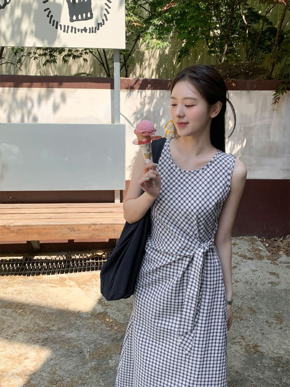 經典格紋綁帶背心洋裝,KOREA,369440,經典格紋綁帶背心洋裝,領500,999免運