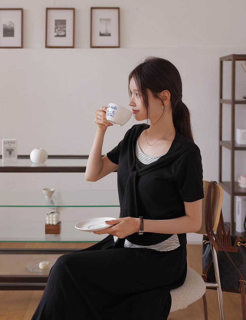 條紋拼接不規則套裝裙,KOREA,370191,條紋拼接不規則套裝裙,領500,999免運