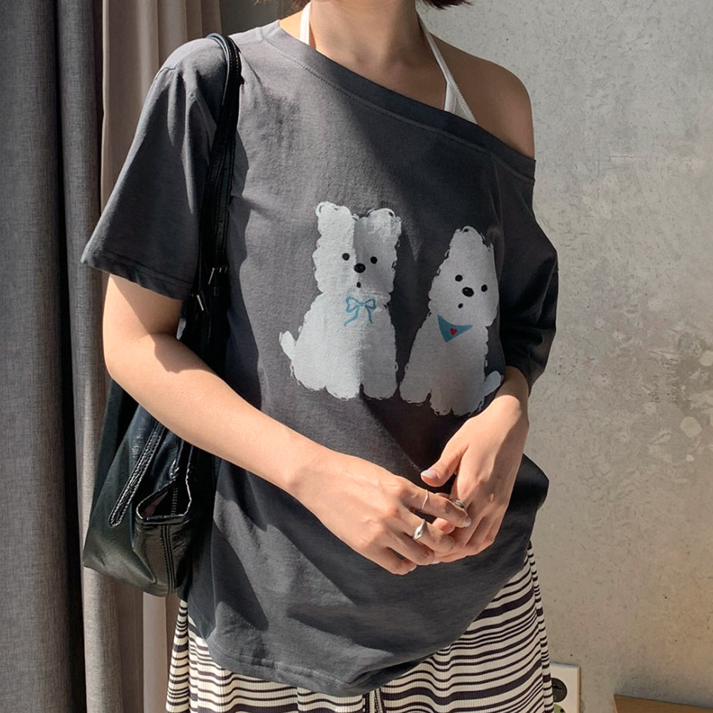 小狗印花純棉船領上衣