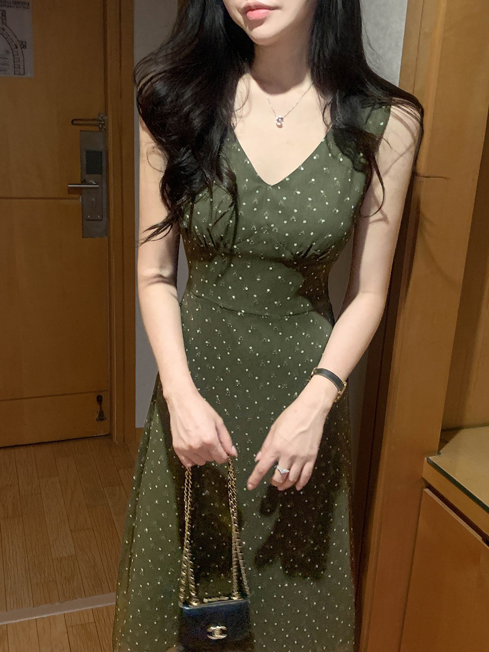 碎花波點雪紡V領洋裝,KOREA,371695,碎花波點雪紡V領洋裝,周新品優惠,NEWARRIVAL
