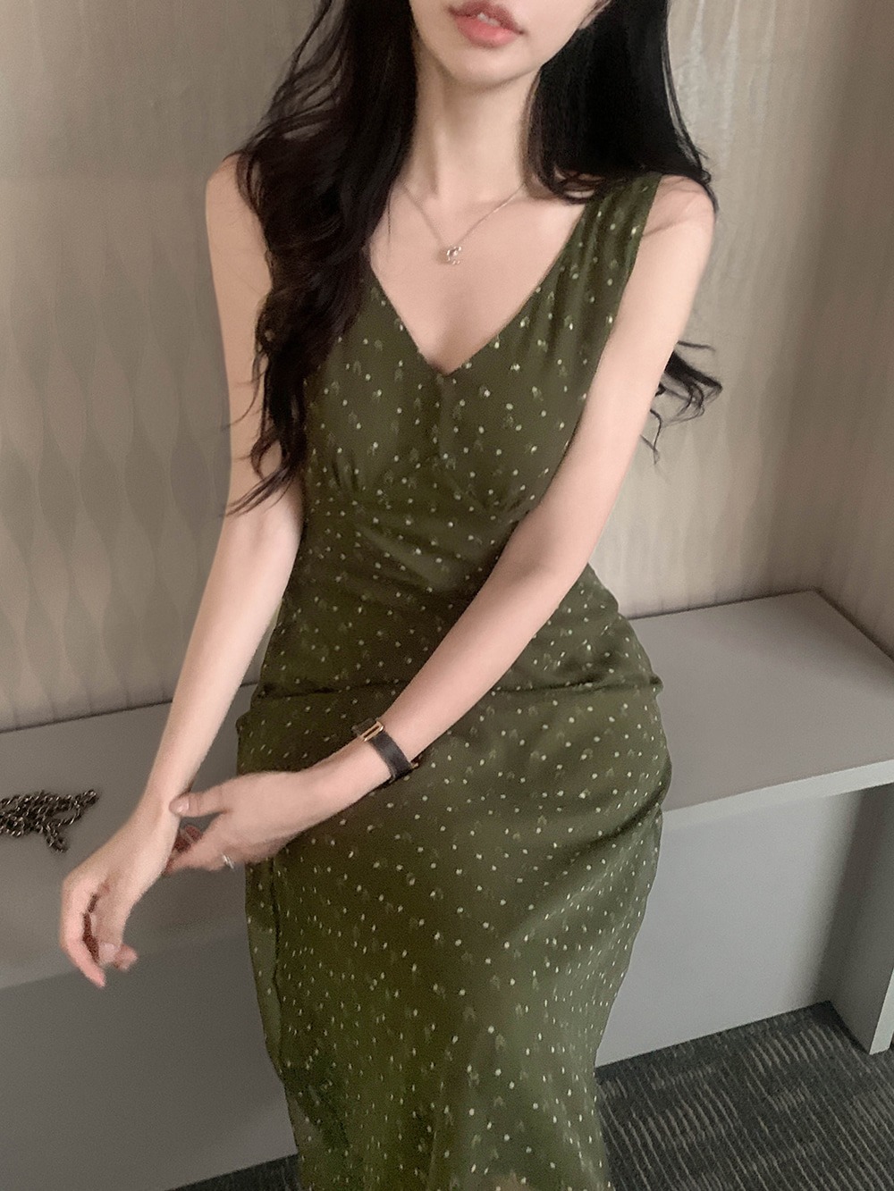 碎花波點雪紡V領洋裝,KOREA,371695,碎花波點雪紡V領洋裝,周新品優惠,NEWARRIVAL