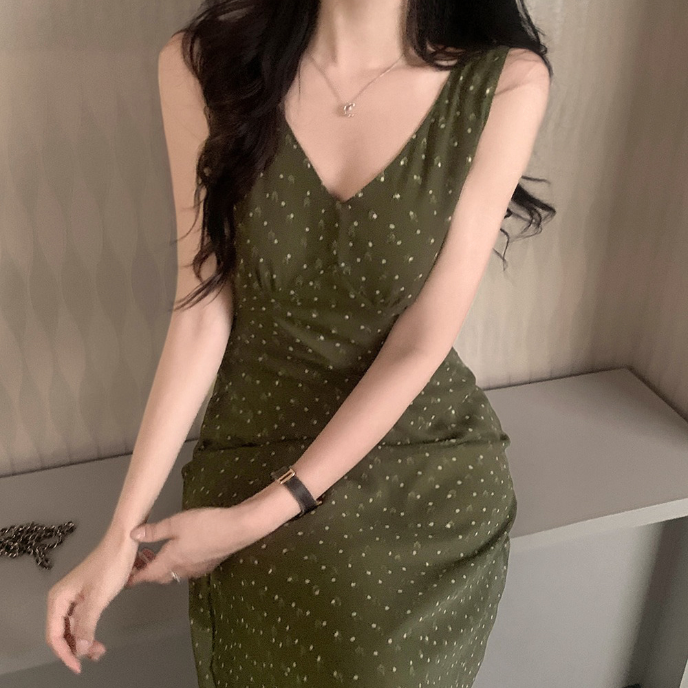 碎花波點雪紡V領洋裝