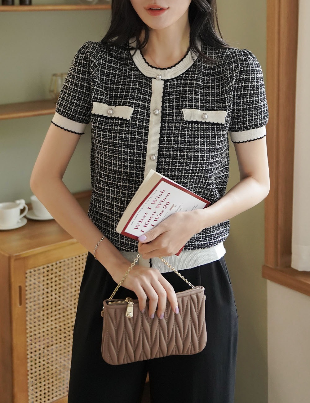 撞色粗花呢針織上衣,KOREA,372098,撞色粗花呢針織上衣,周新品優惠,NEWARRIVAL