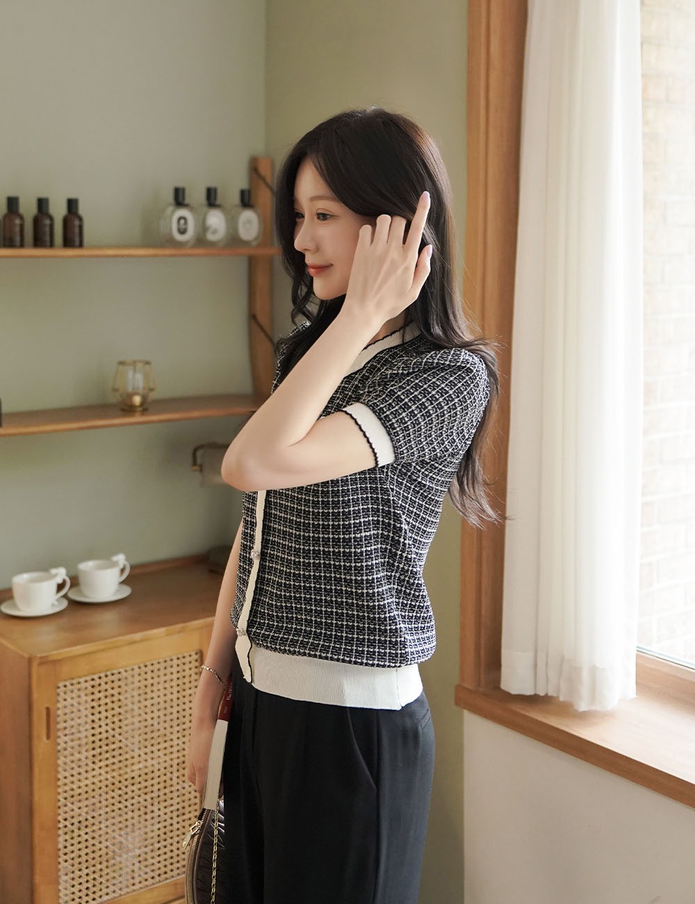撞色粗花呢針織上衣,KOREA,372098,撞色粗花呢針織上衣,周新品優惠,NEWARRIVAL