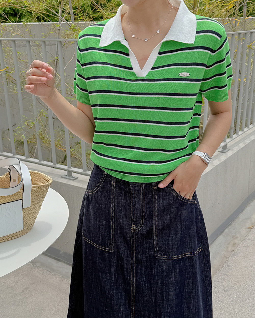 撞色條紋翻領針織上衣,KOREA,372008,撞色條紋翻領針織上衣,周新品優惠,NEWARRIVAL