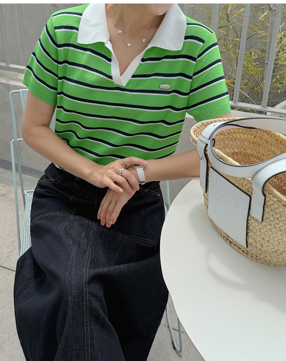 撞色條紋翻領針織上衣,KOREA,372008,撞色條紋翻領針織上衣,周新品優惠,NEWARRIVAL