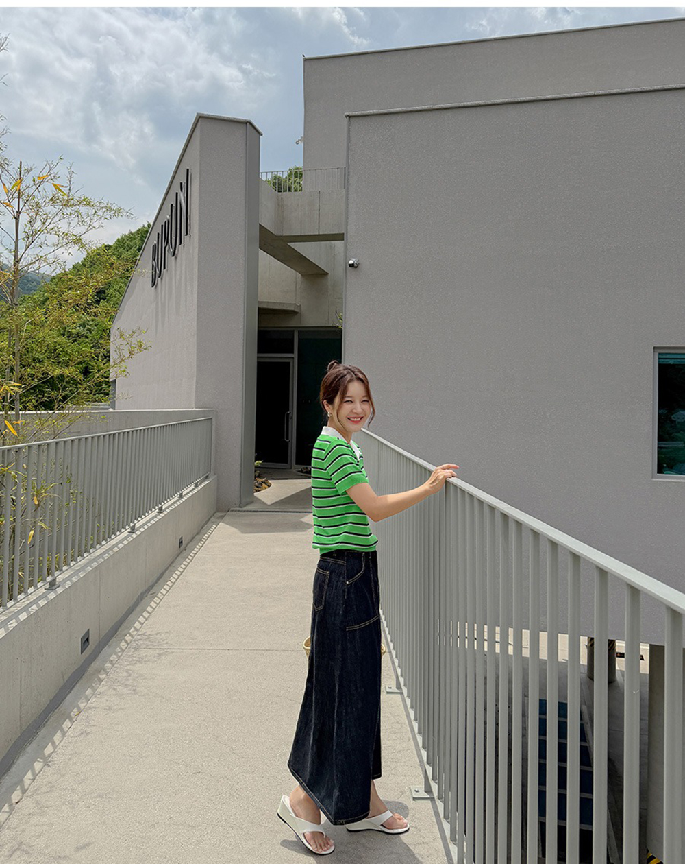 撞色條紋翻領針織上衣,KOREA,372008,撞色條紋翻領針織上衣,周新品優惠,NEWARRIVAL