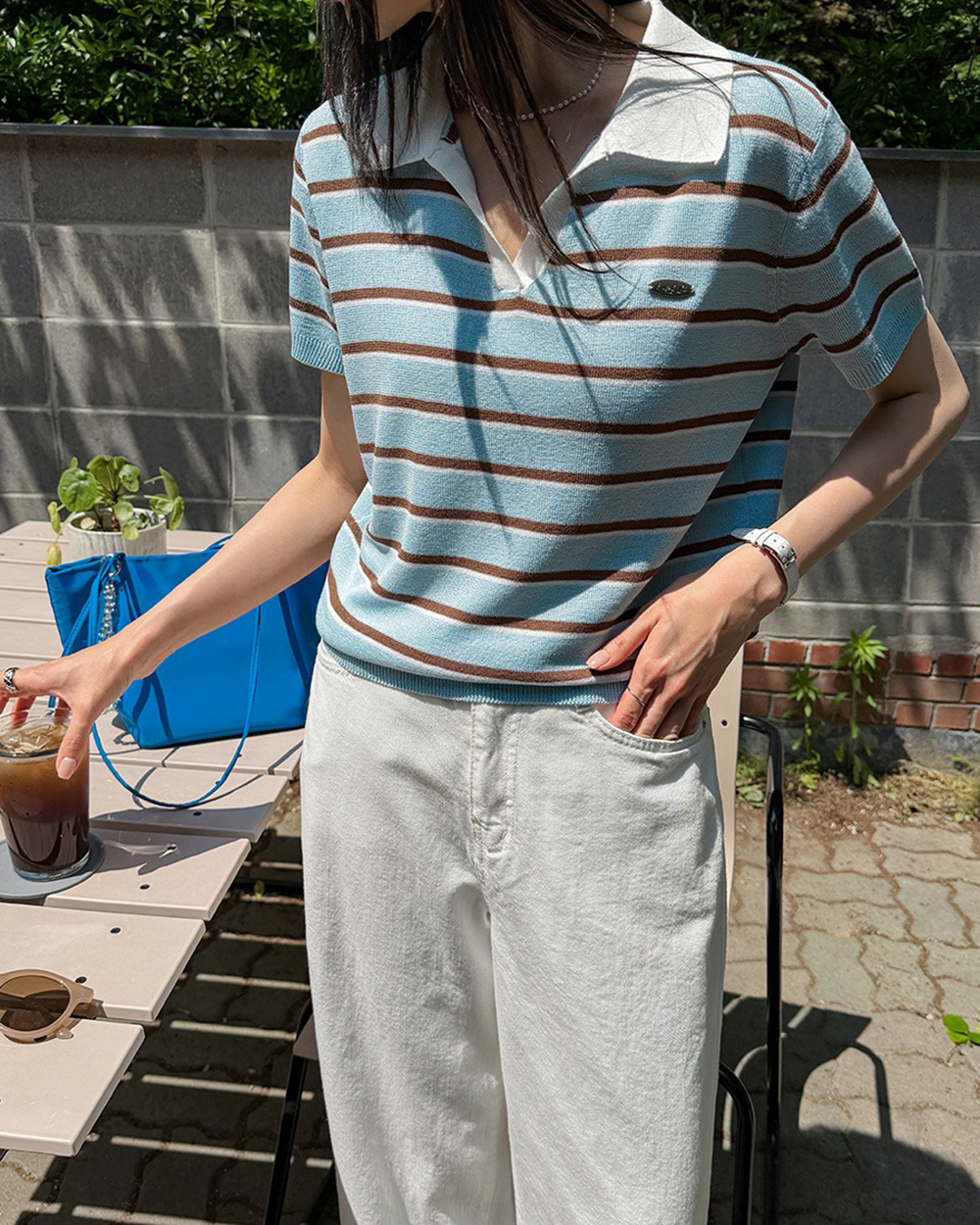 撞色條紋翻領針織上衣,KOREA,372008,撞色條紋翻領針織上衣,周新品優惠,NEWARRIVAL