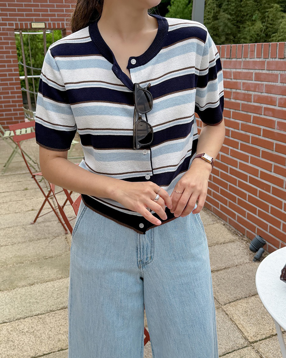 撞色條紋針織開襟上衣,KOREA,372014,撞色條紋針織開襟上衣,周新品優惠,NEWARRIVAL