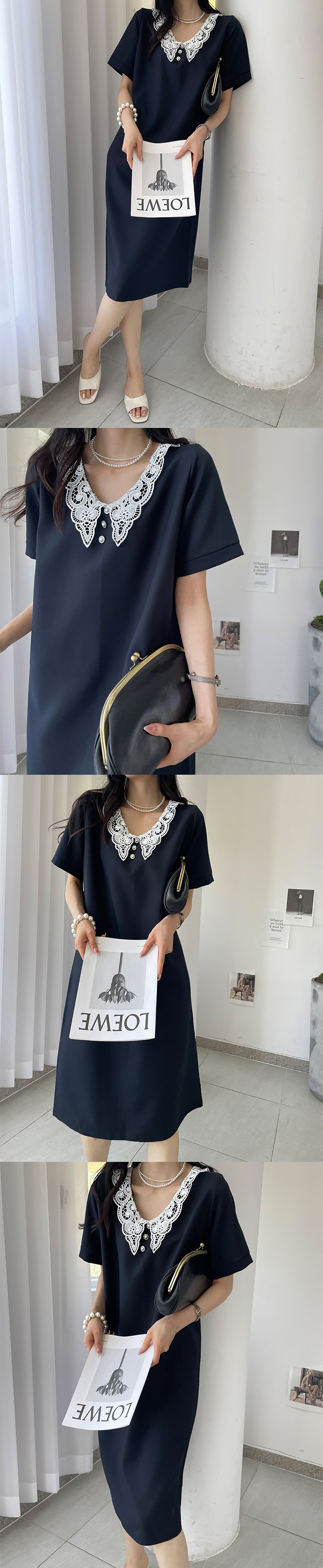 古典甜美蕾絲領洋裝,KOREA,372555,古典甜美蕾絲領洋裝,周新品優惠,NEWARRIVAL