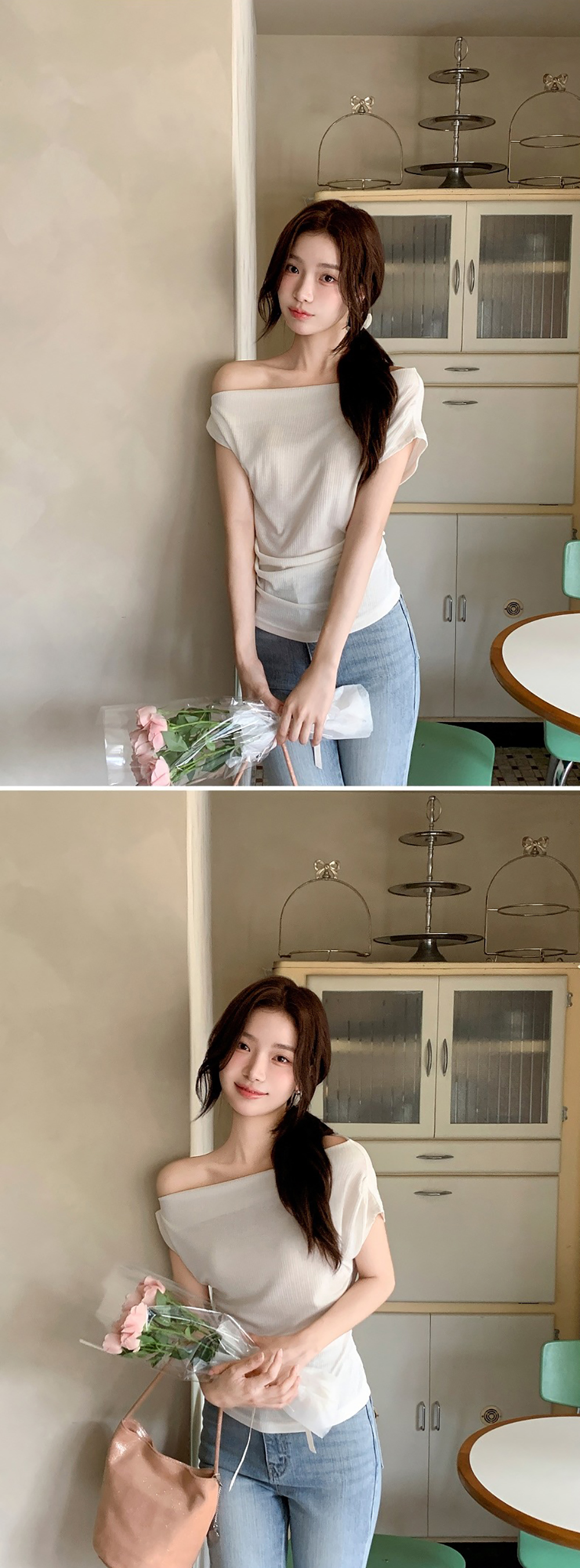 不對稱露肩羅紋上衣,KOREA,372862,不對稱露肩羅紋上衣,周新品優惠,NEWARRIVAL