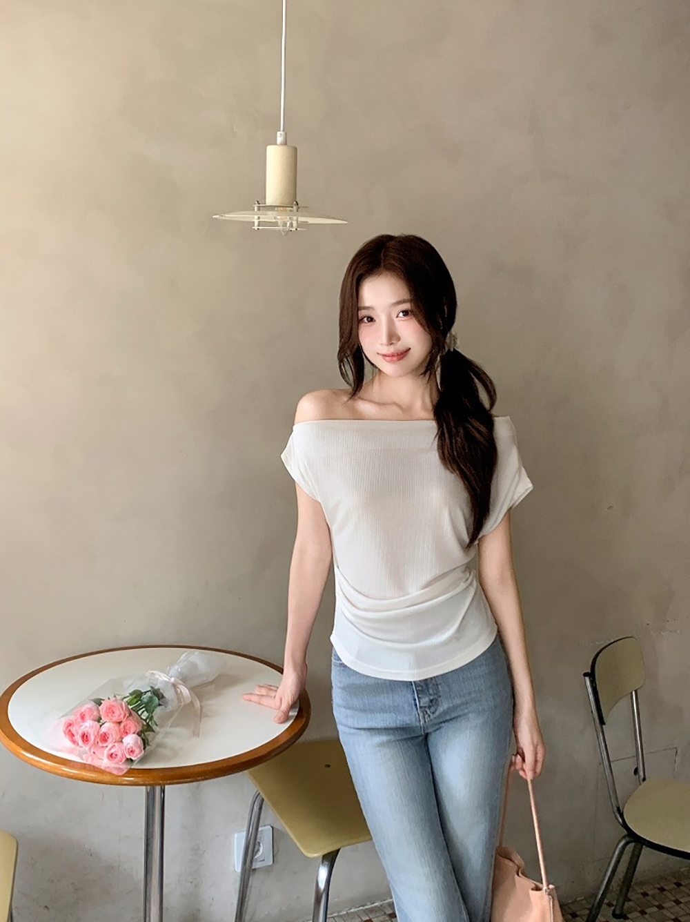 不對稱露肩羅紋上衣,KOREA,372862,不對稱露肩羅紋上衣,周新品優惠,NEWARRIVAL