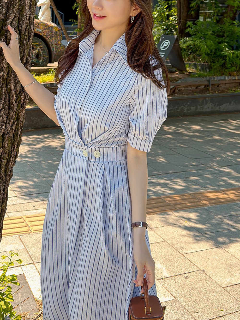 天絲混紡條紋A字洋裝,KOREA,373823,天絲混紡條紋A字洋裝,周新品優惠,NEWARRIVAL
