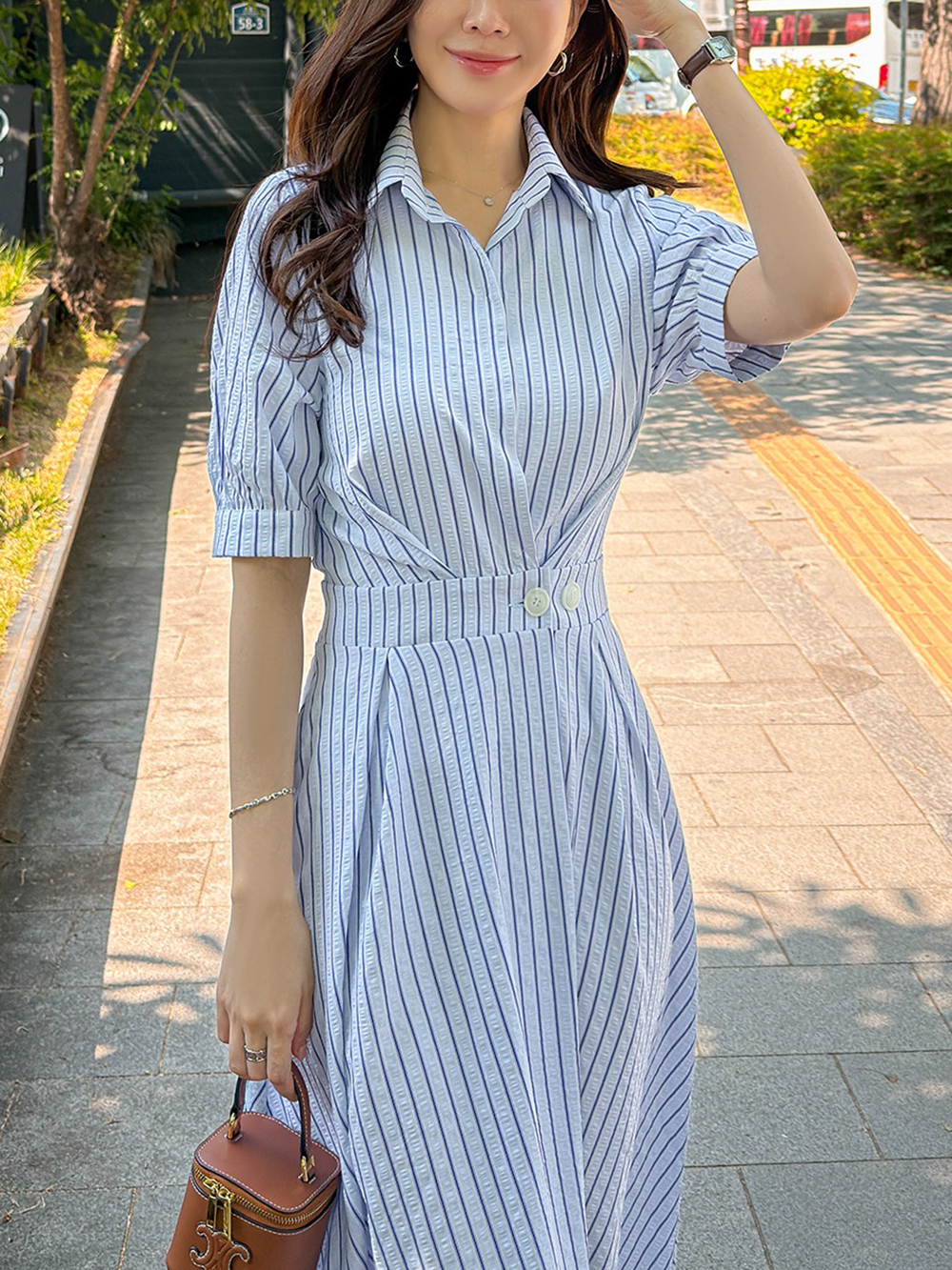 天絲混紡條紋A字洋裝,KOREA,373823,天絲混紡條紋A字洋裝,周新品優惠,NEWARRIVAL