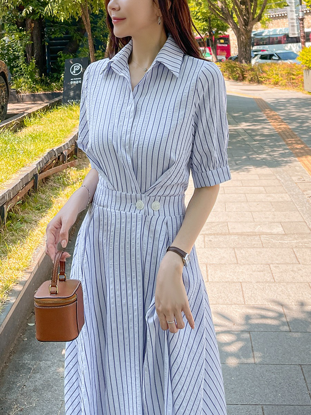 天絲混紡條紋A字洋裝,KOREA,373823,天絲混紡條紋A字洋裝,周新品優惠,NEWARRIVAL