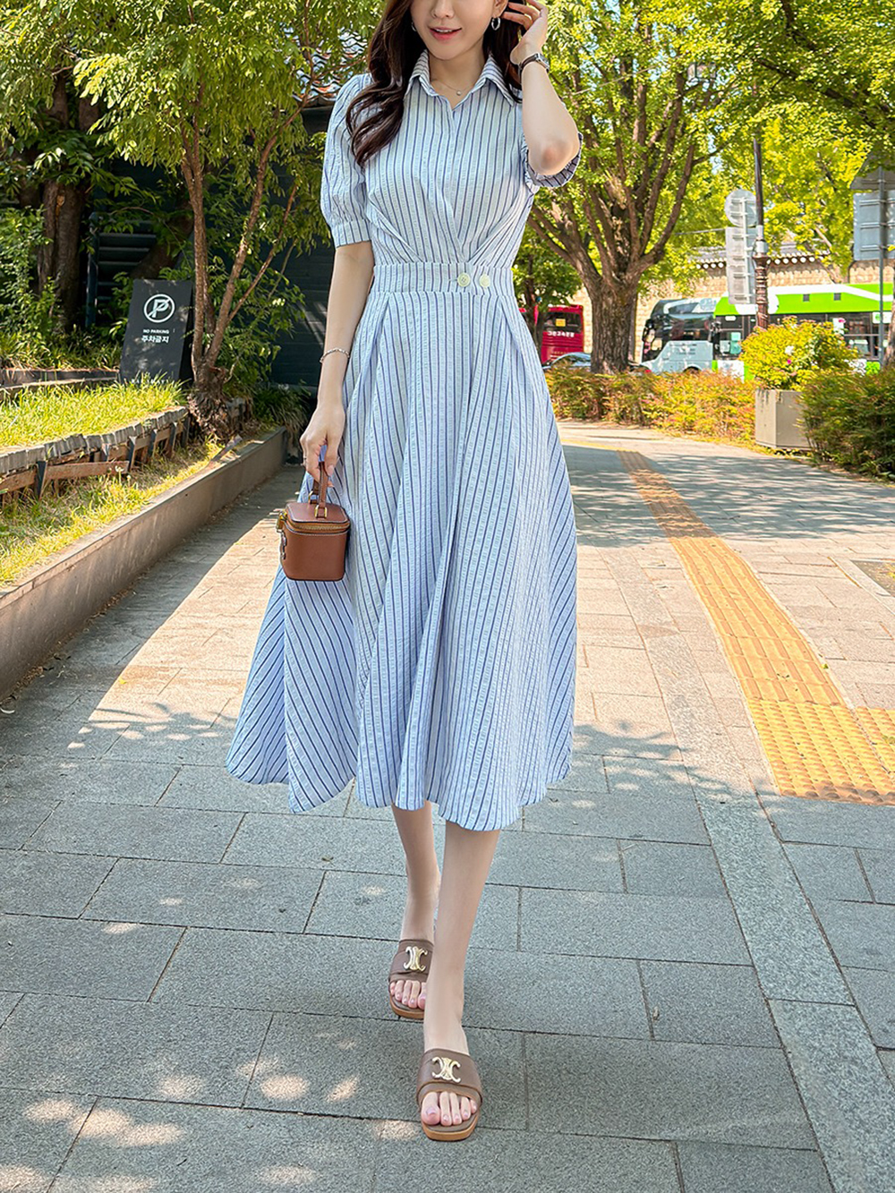 天絲混紡條紋A字洋裝,KOREA,373823,天絲混紡條紋A字洋裝,周新品優惠,NEWARRIVAL