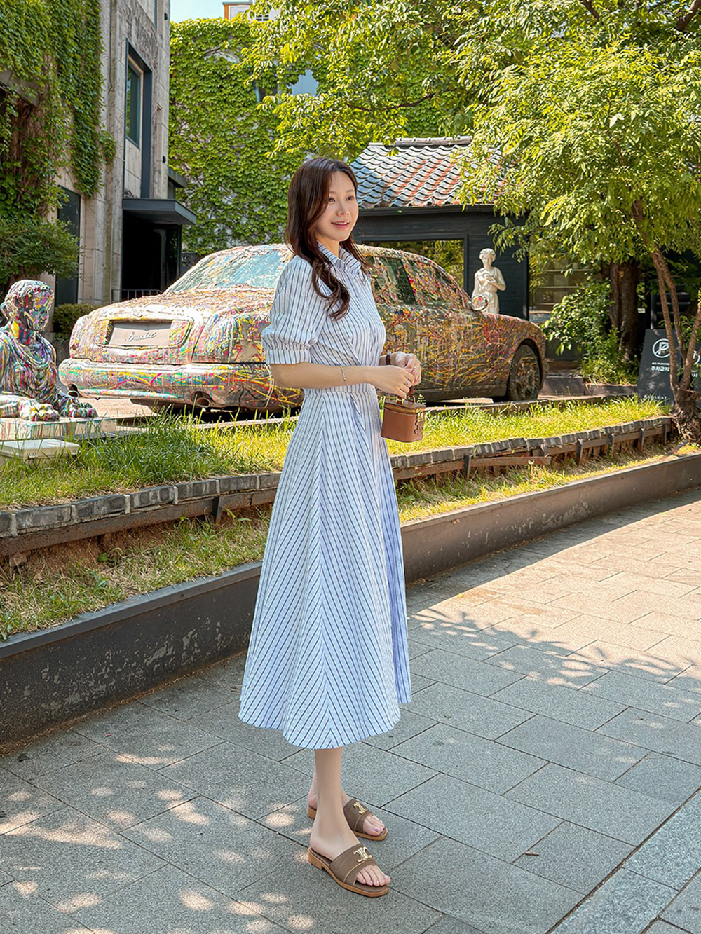 天絲混紡條紋A字洋裝,KOREA,373823,天絲混紡條紋A字洋裝,周新品優惠,NEWARRIVAL