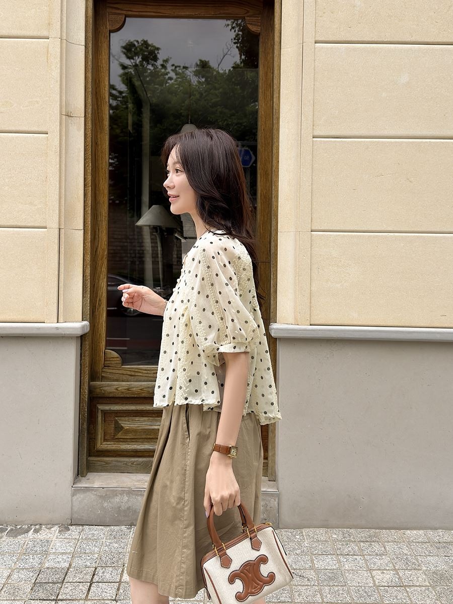 刺繡點點兩件式襯衫,KOREA,374542,刺繡點點兩件式襯衫,領500,999免運