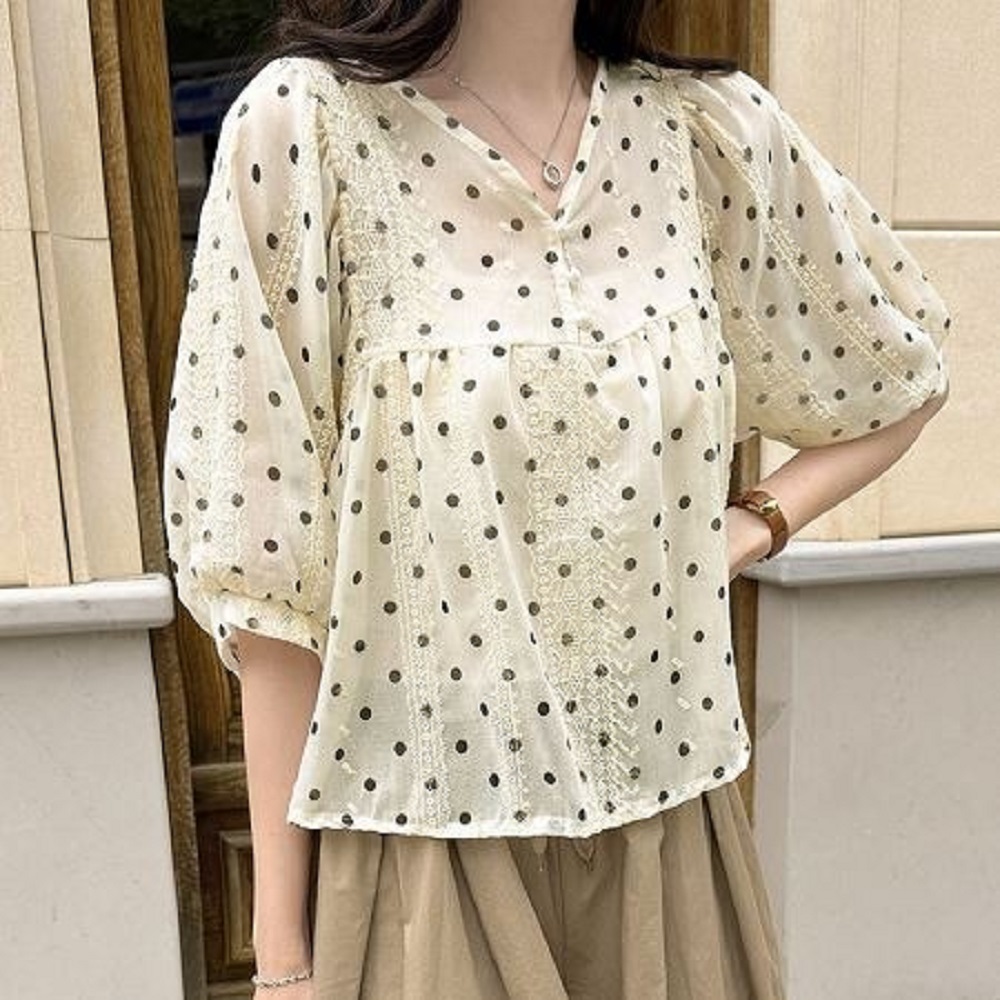 刺繡點點兩件式襯衫,KOREA,374542,刺繡點點兩件式襯衫,領500,999免運
