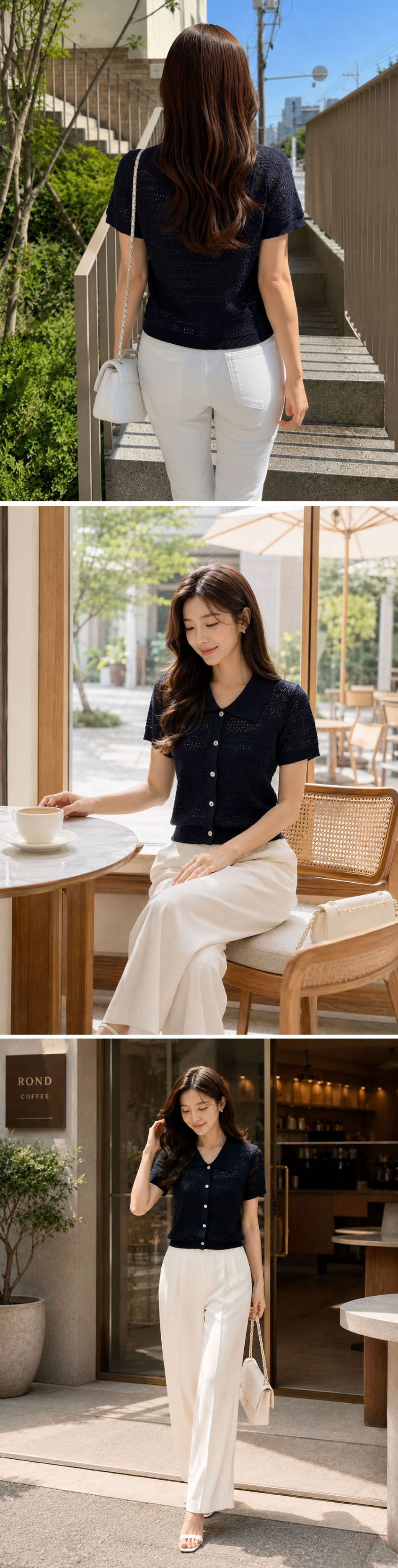 甜美珍珠鈕釦針織上衣,KOREA,374890,甜美珍珠鈕釦針織上衣,領500,999免運
