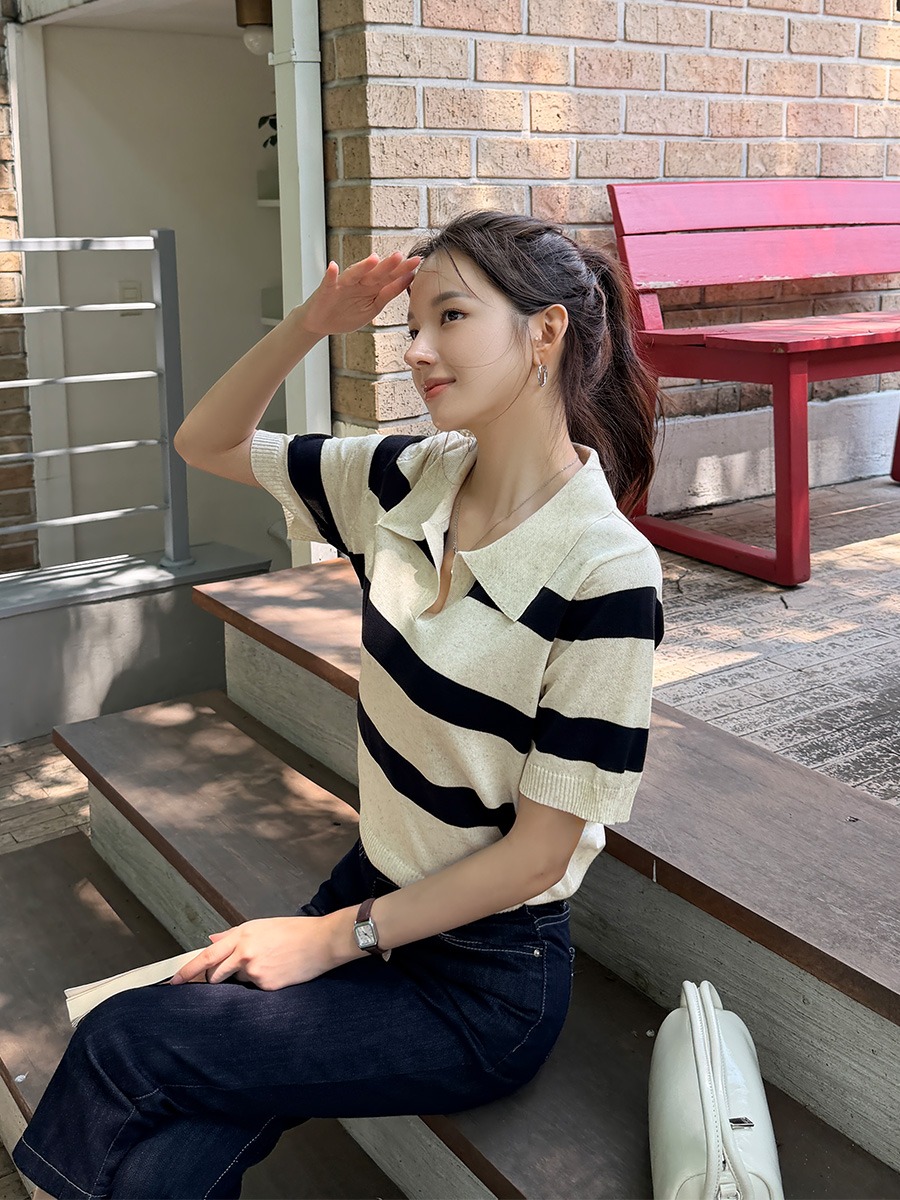 顯瘦條紋經典針織上衣,KOREA,375666,顯瘦條紋經典針織上衣,周新品優惠,NEWARRIVAL