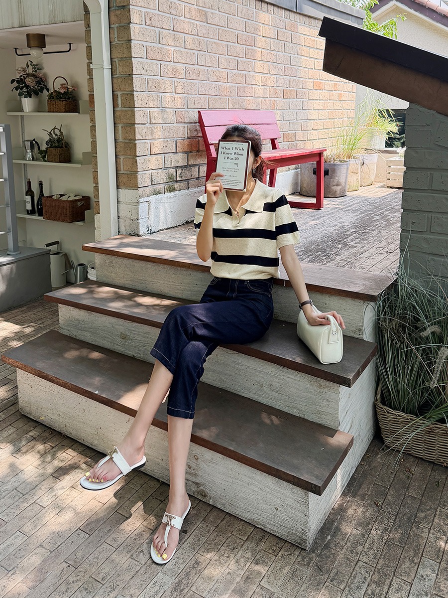 顯瘦條紋經典針織上衣,KOREA,375666,顯瘦條紋經典針織上衣,周新品優惠,NEWARRIVAL