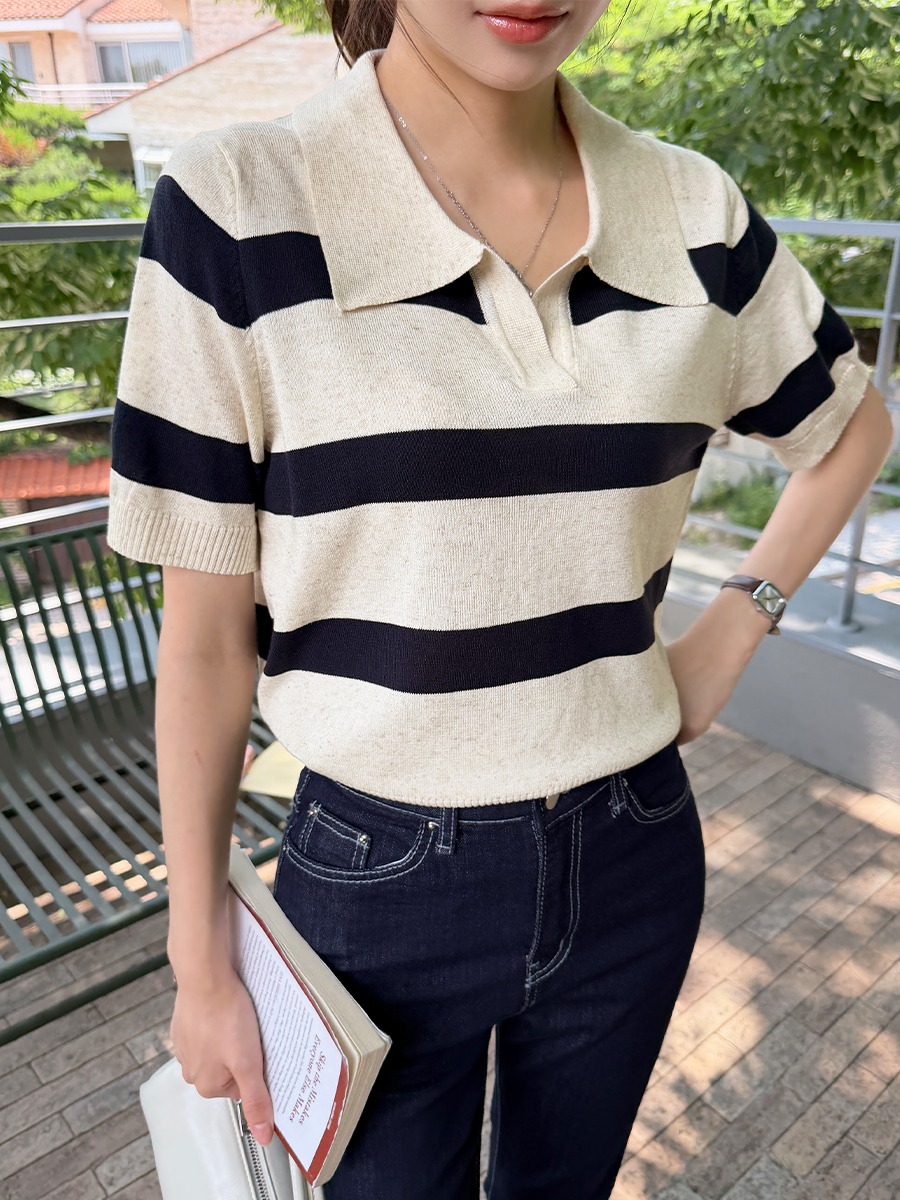 顯瘦條紋經典針織上衣,KOREA,375666,顯瘦條紋經典針織上衣,周新品優惠,NEWARRIVAL