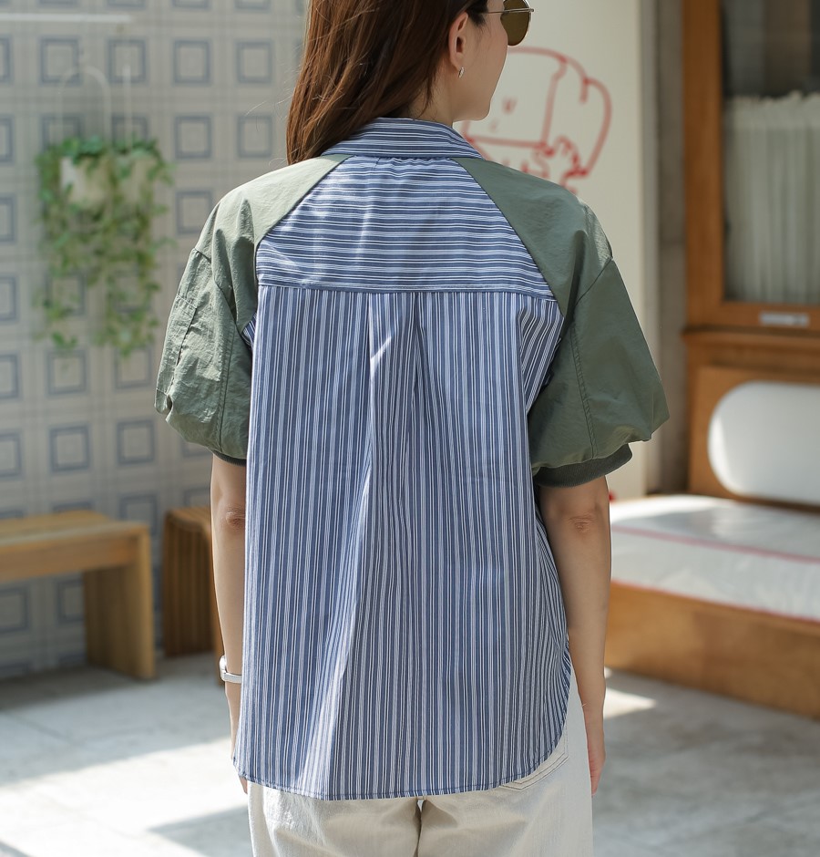 率性撞色條紋短袖襯衫,Korea,378900,率性撞色條紋短袖襯衫,領500,999免運