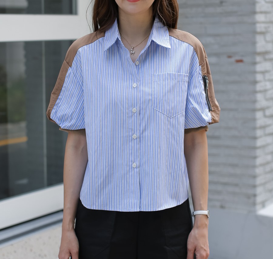 率性撞色條紋短袖襯衫,Korea,378900,率性撞色條紋短袖襯衫,領500,999免運