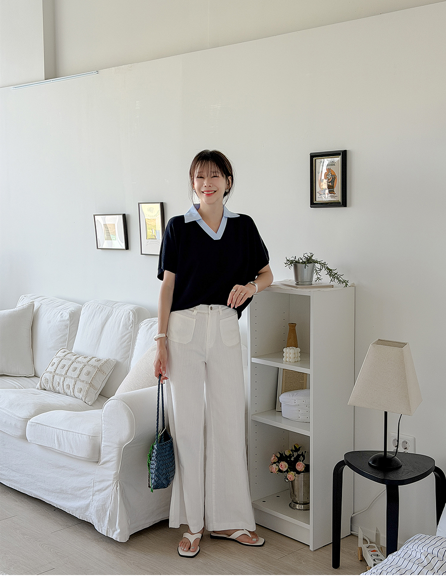 假兩件襯衫領針織上衣,Korea,379044,假兩件襯衫領針織上衣,領500,999免運