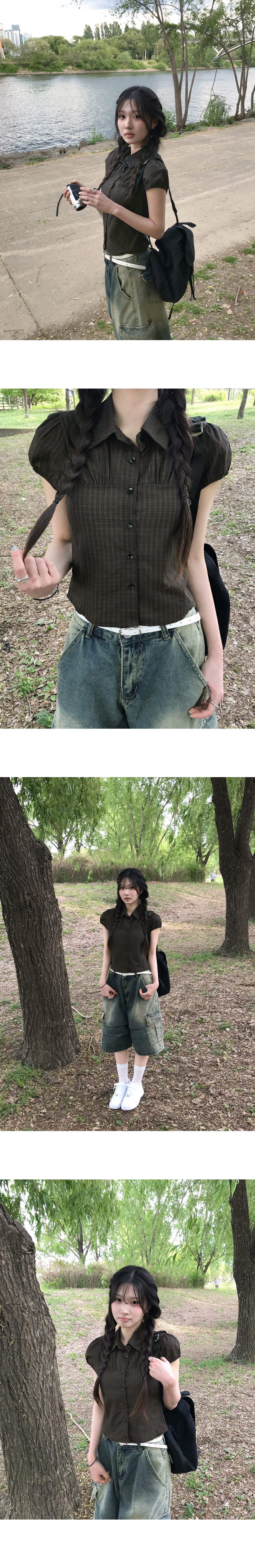復古格紋雪紡襯衫,Korea,375164,復古格紋雪紡襯衫,領500,999免運