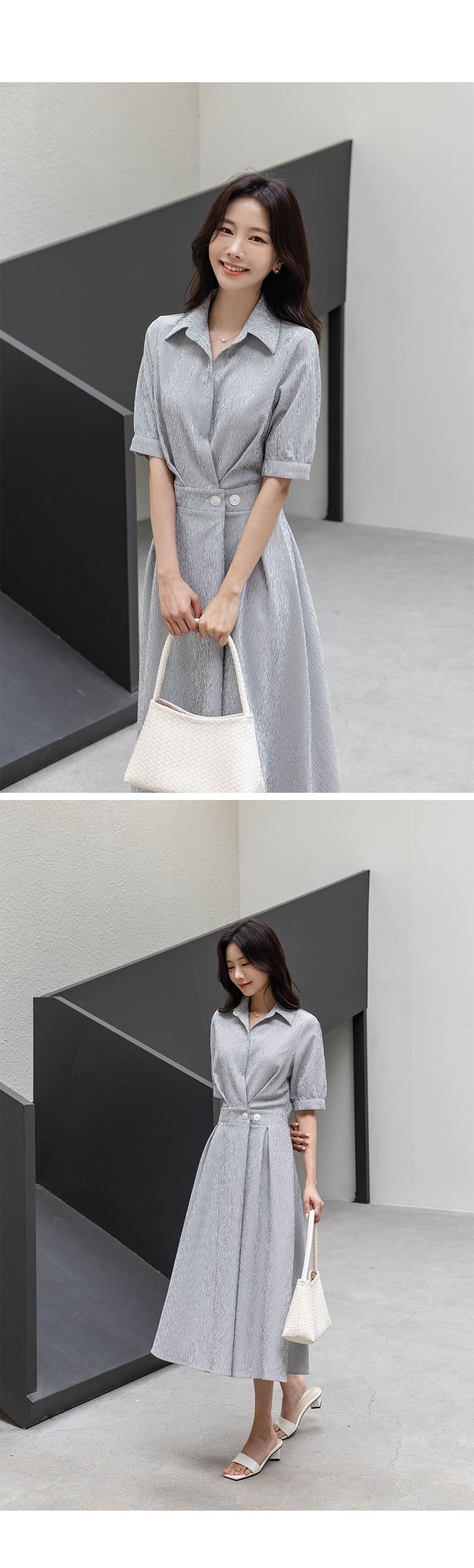 氣質雙釦襯衫領長洋裝,Korea,380328,氣質雙釦襯衫領長洋裝,領500,999免運