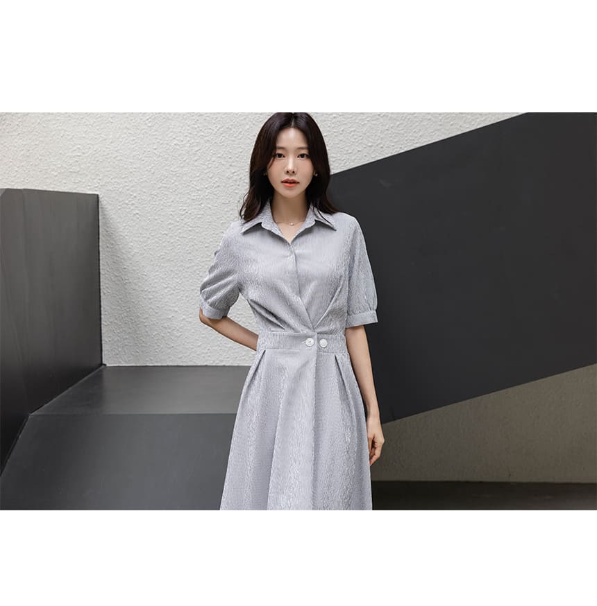氣質雙釦襯衫領長洋裝,Korea,380328,氣質雙釦襯衫領長洋裝,領500,999免運