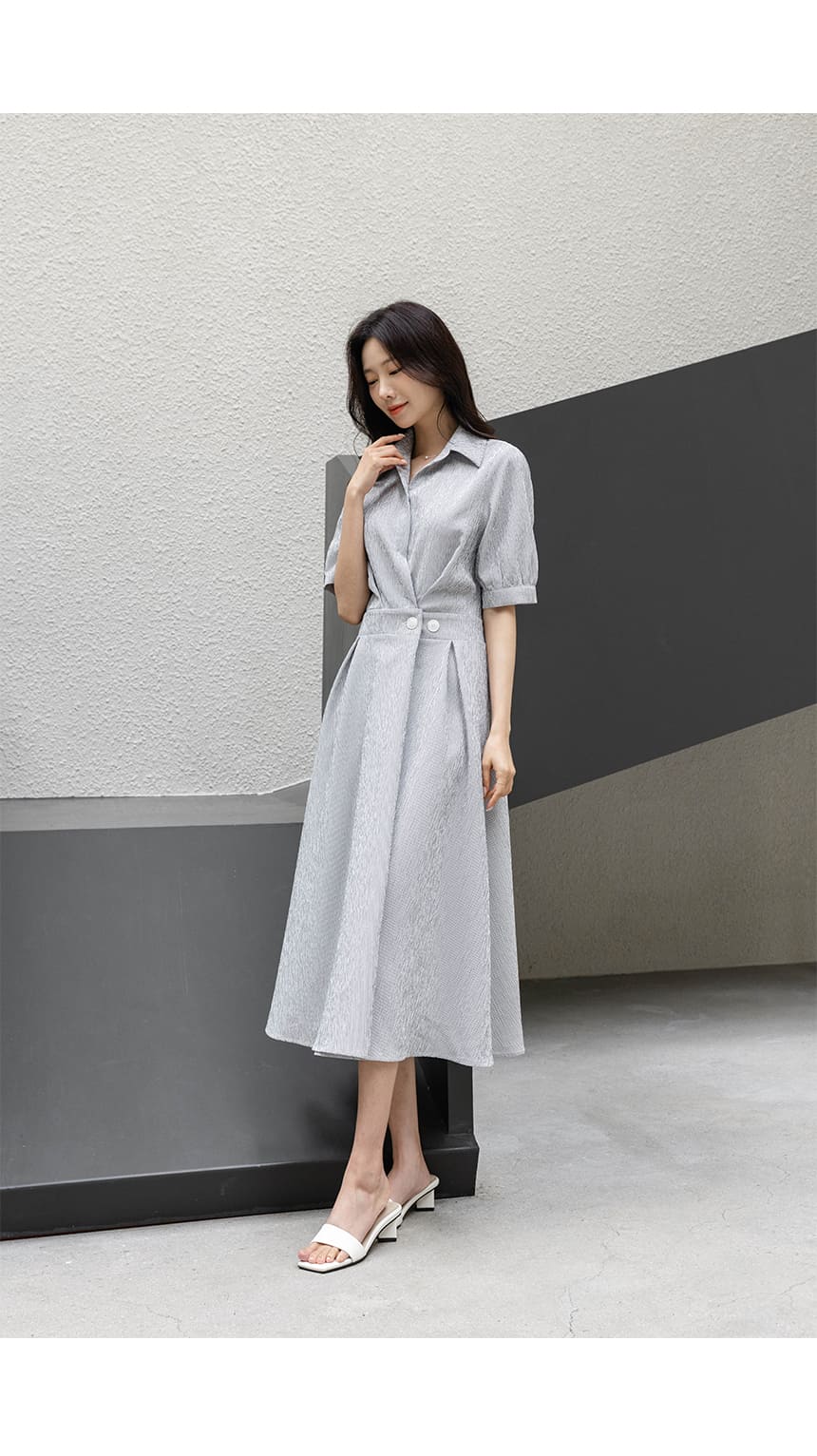 氣質雙釦襯衫領長洋裝,Korea,380328,氣質雙釦襯衫領長洋裝,領500,999免運