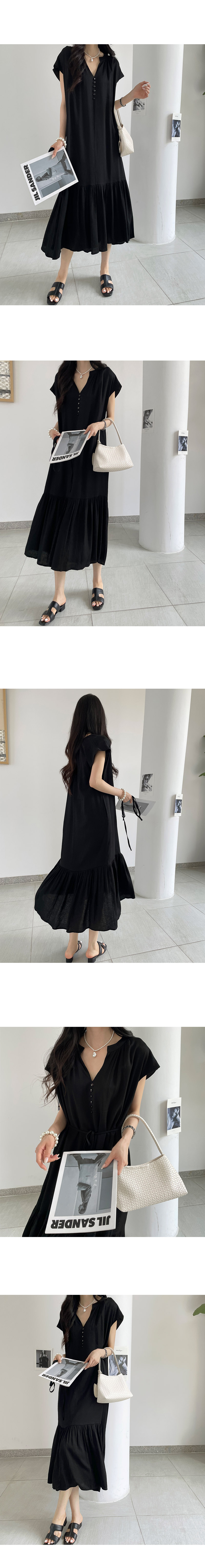 排釦裝飾荷葉邊拼接洋裝,evaviva,379954,排釦裝飾荷葉邊拼接洋裝,999免運,領500