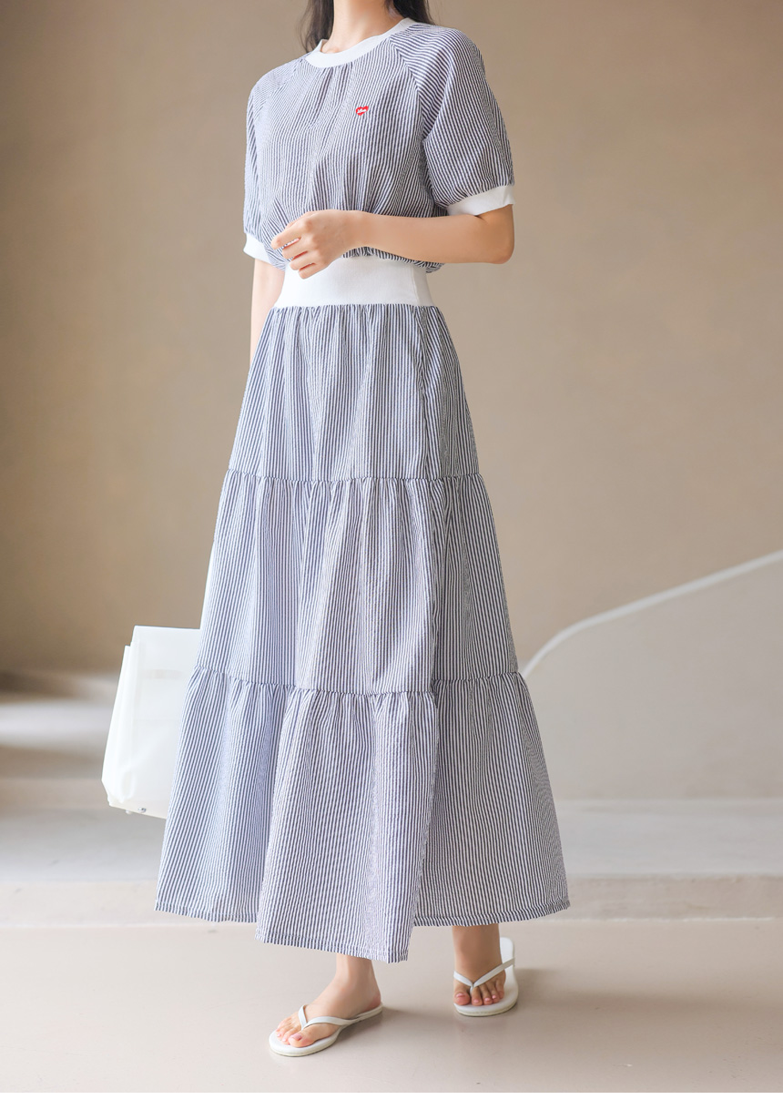 條紋愛心刺繡撞色洋裝,evaviva,381227,條紋愛心刺繡撞色洋裝,領500,999免運